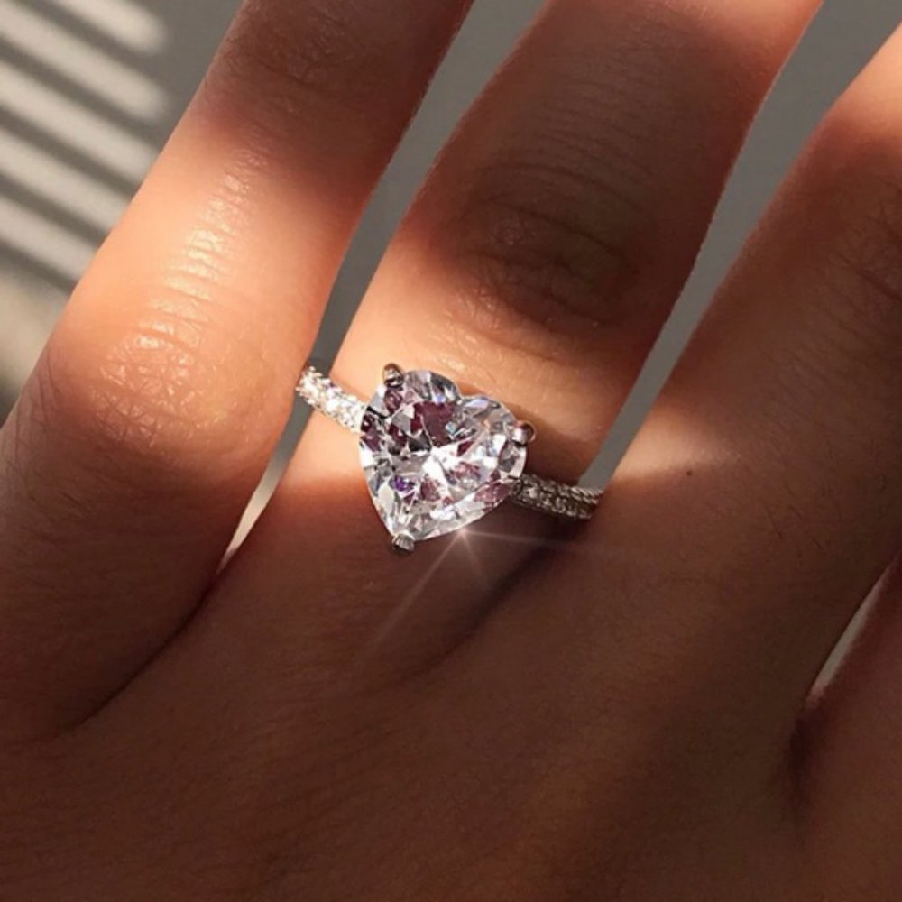 NEW 925 Sterling Silver Diamond Heart Wedding Ring - Picture 5 of 8